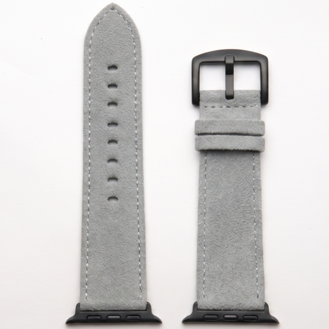 Hellgraues Alcantara Armband für Apple Watch Ultra mit schwarzer Edelstahl-Schließe