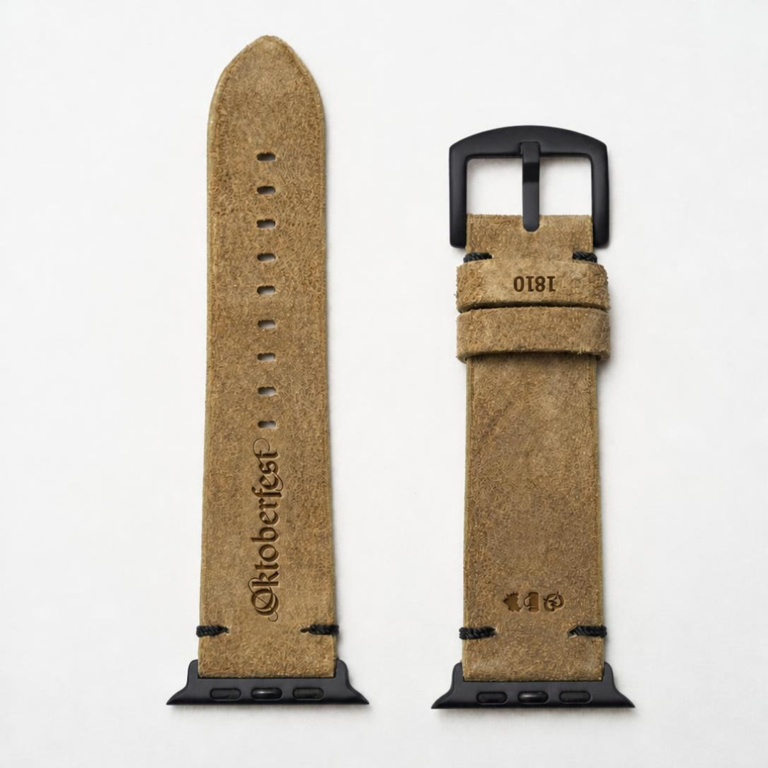 Oktoberfest Lederhosenleder-Armband in Beige mit schwarzer Schließe