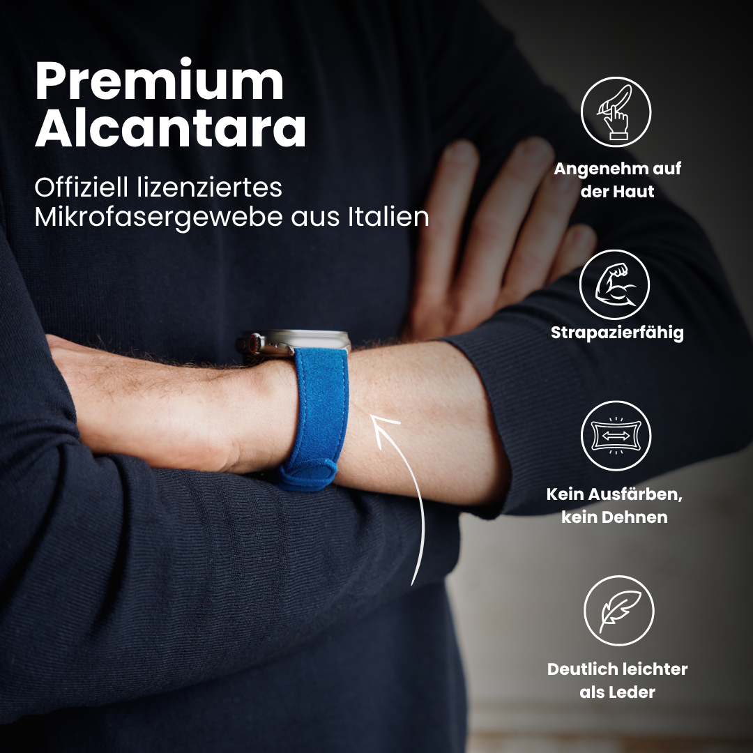 Premium Alcantara Armband für Apple Watch Ultra in Blau, angenehm auf der Haut, strapazierfähig und leichter als Leder