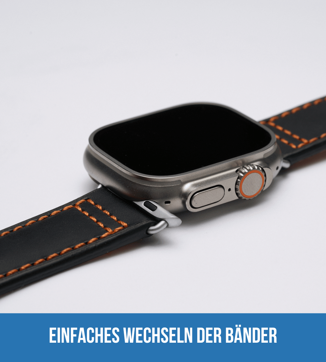 Robustes Armband für die Apple Watch Ultra aus Echtleder | Schwarz