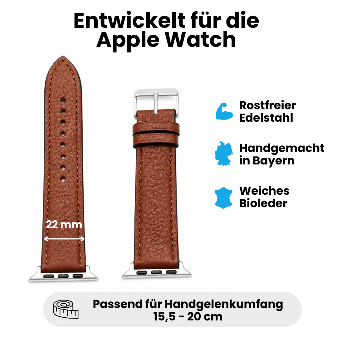 Damen Armband für die Apple Watch aus Bioleder | Mittelbraun Naht