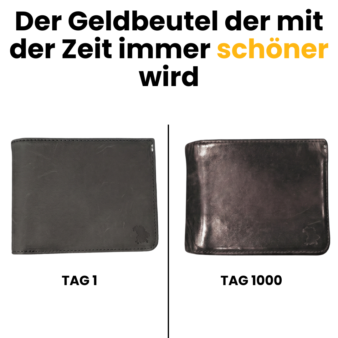 Großer Geldbeutel aus Echtleder mit Münzfach und Klappe