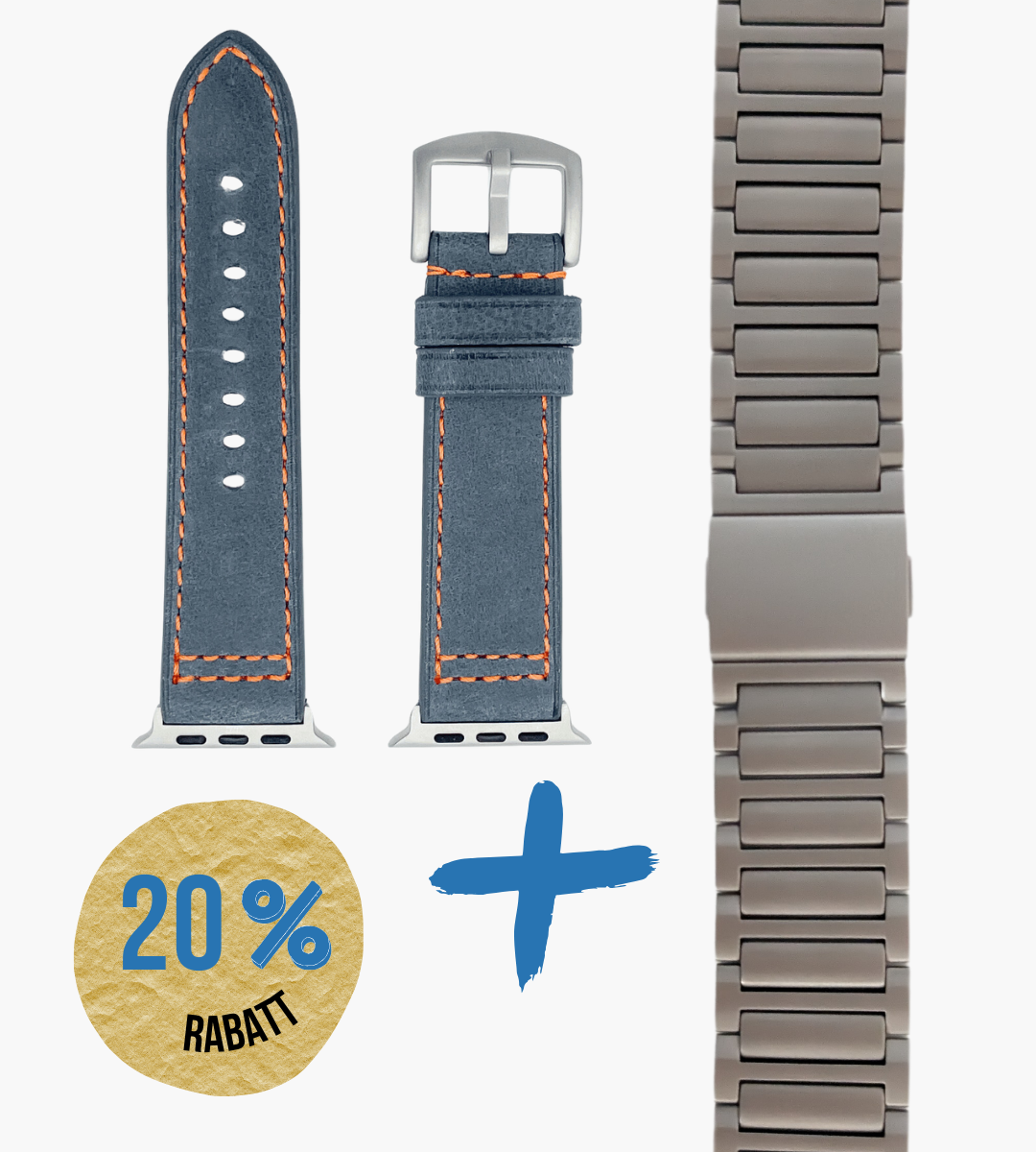 Set für Apple Watch Ultra | Titanband Magnet + Robustes Echtlederband Hellblau
