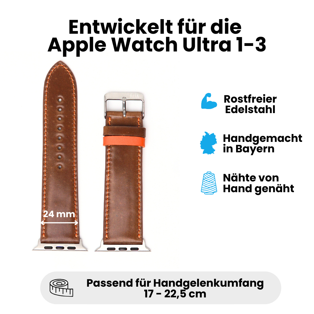 Shell Cordovan Band Apple Watch Ultra auf weißem Hintergrund Daten