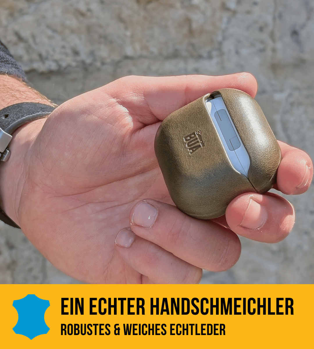 Leder Hülle für AirPods mit MagSafe | Olive
