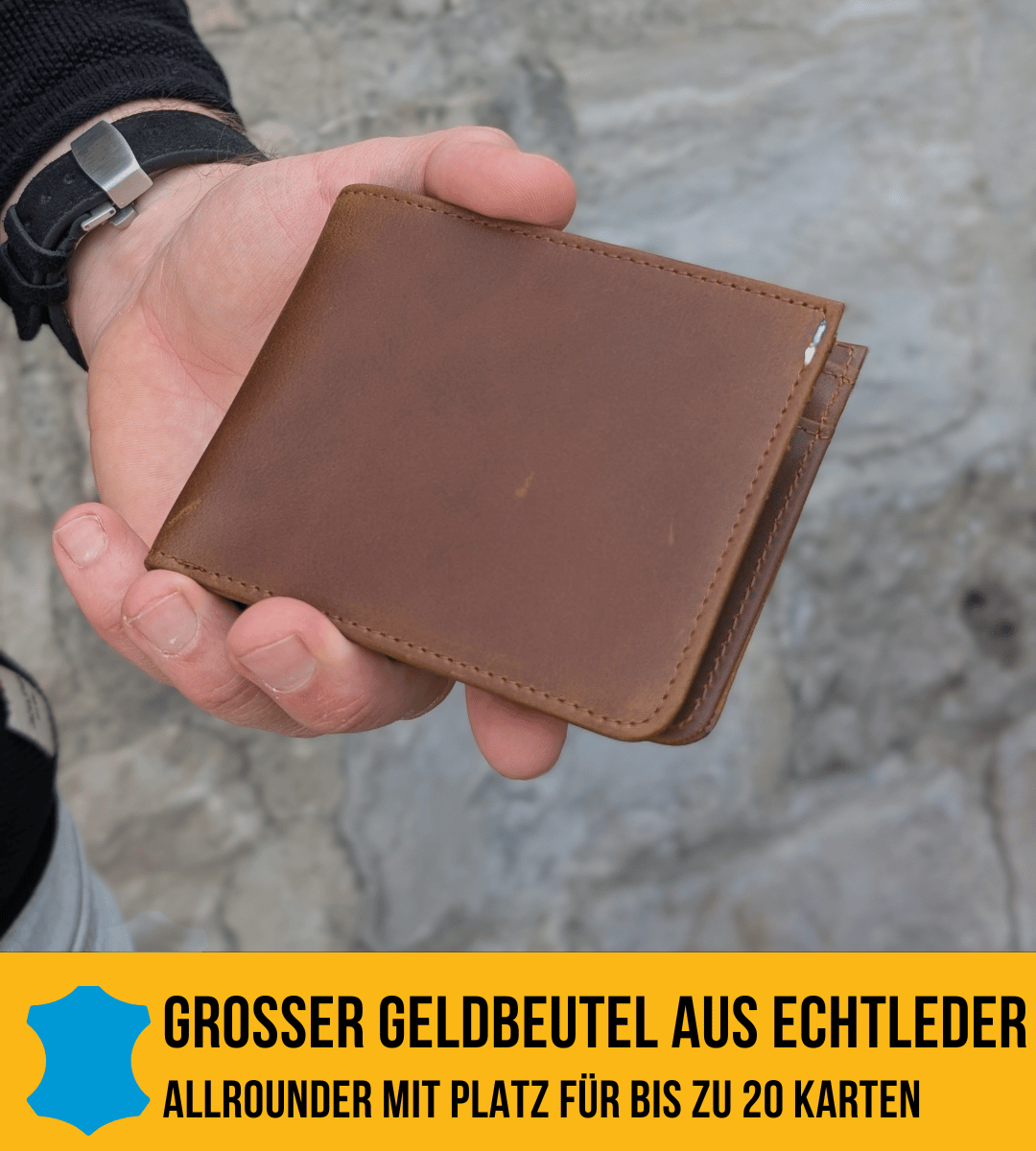 Großer Geldbeutel aus Echtleder mit Münzfach und Klappe