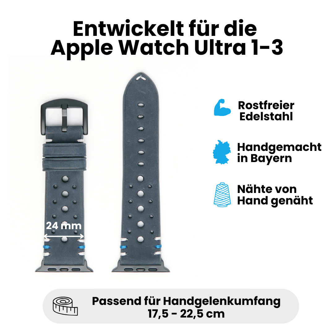 Racing Armband für die Apple Watch Ultra 1, 2 und 3 aus Echtleder