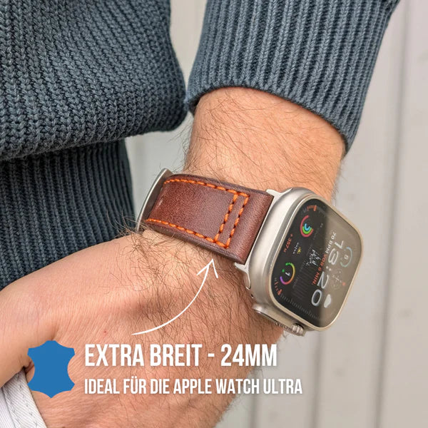 Set für Apple Watch Ultra | Leder Band Hellblau + Dunkelbraun