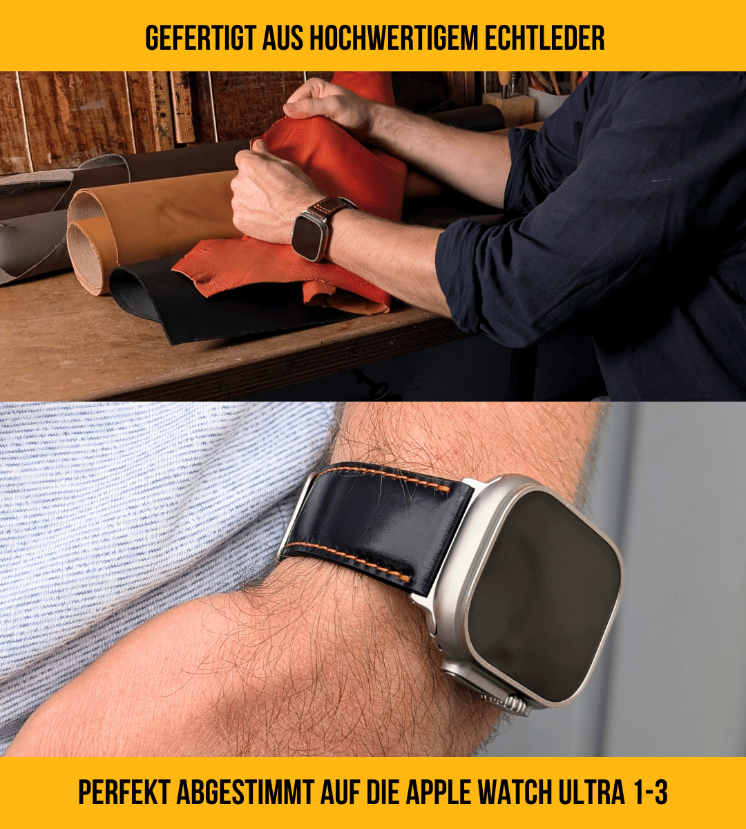 Shell Cordovan Lederband für die Apple Watch Ultra in edlem Schwarz