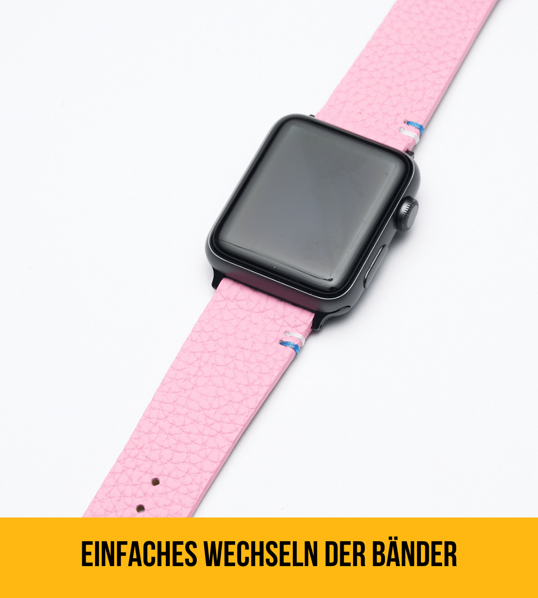 Damen Armband für die Apple Watch aus genarbtem Leder | Rosa