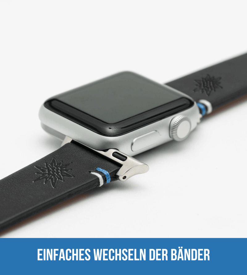 Apple Watch® Lederbandl | Schwarz Edelweiß