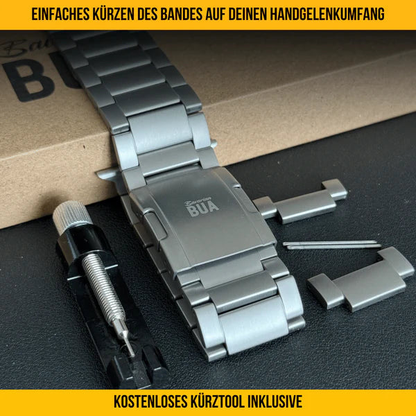 Set für Apple Watch Ultra | Titanband Magnet + Robustes Echtlederband Schwarz