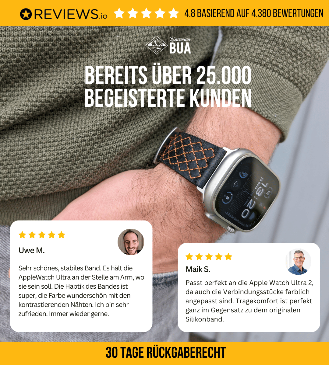 Robustes Armband für die Apple Watch Ultra aus Echtleder | Grau