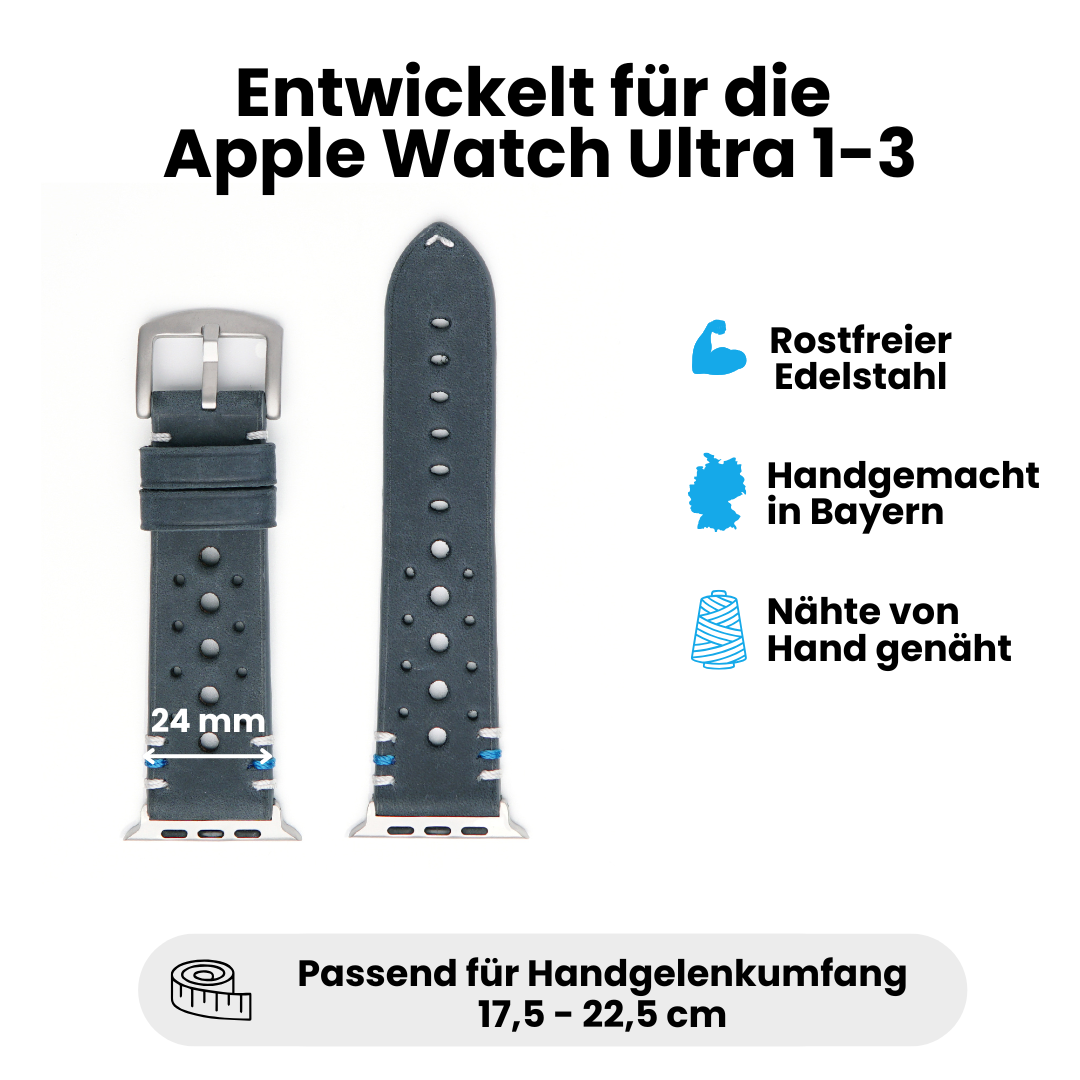 Racing Armband für die Apple Watch Ultra 1, 2 und 3 aus Echtleder