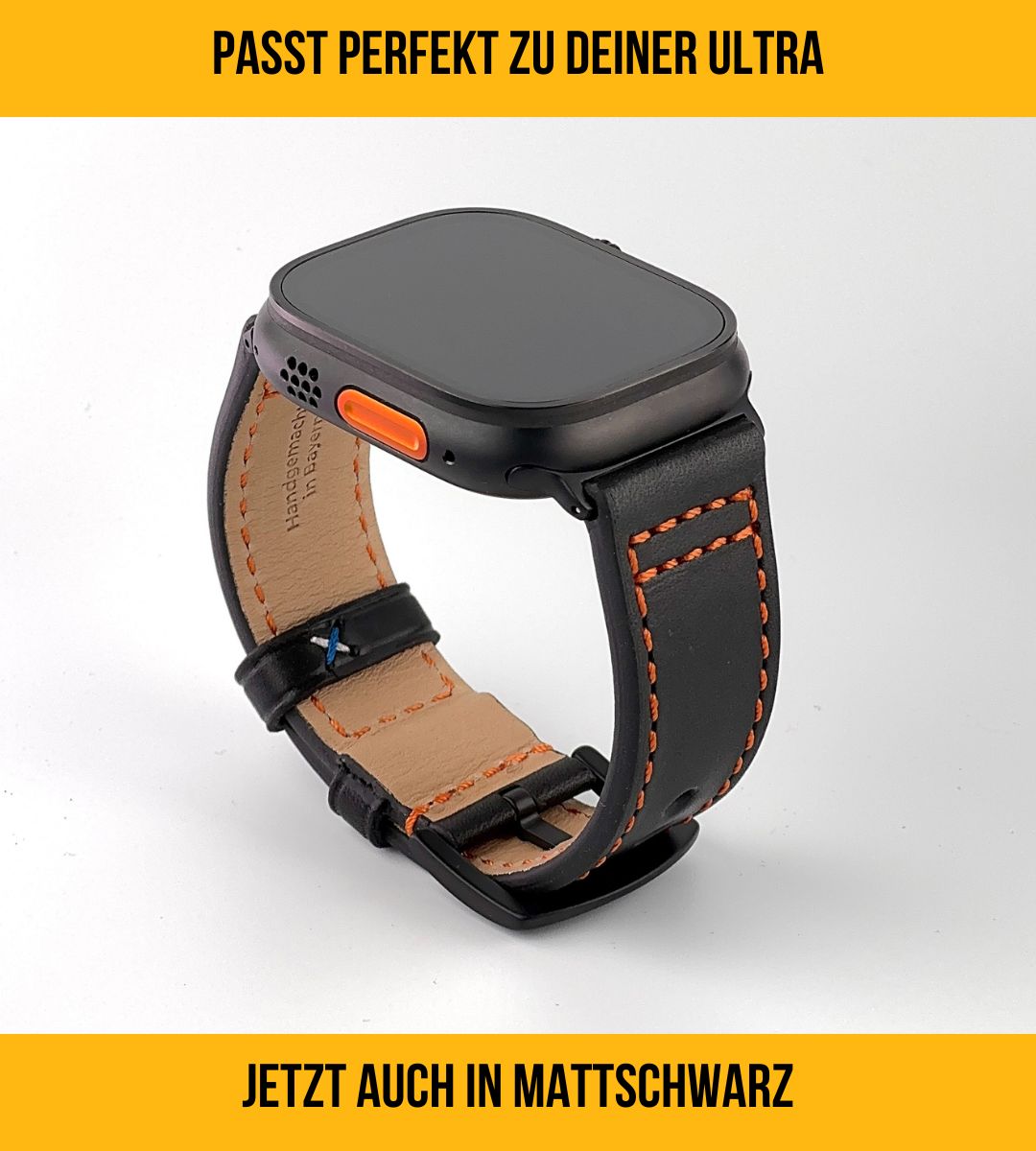 Robustes Armband für die Apple Watch Ultra aus Echtleder | Schwarz