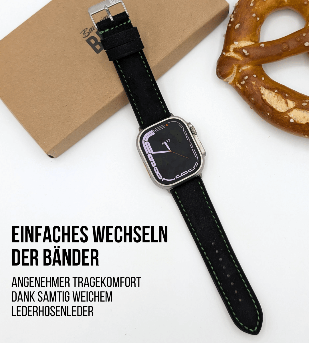 Armband für die Apple Watch Ultra aus Lederhosenleder | Schwarz