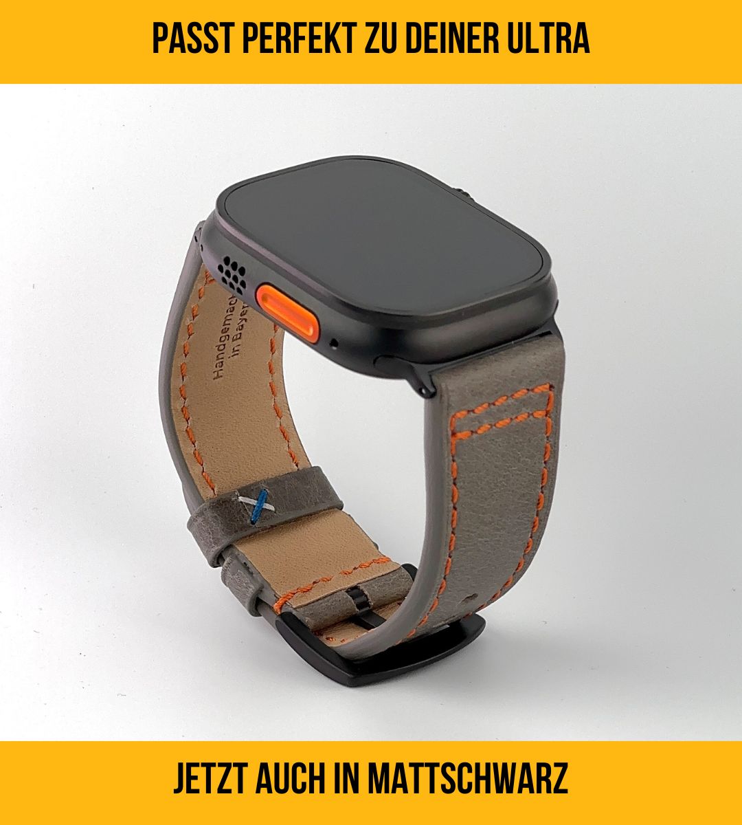 Robustes Armband für die Apple Watch Ultra aus Echtleder | Grau
