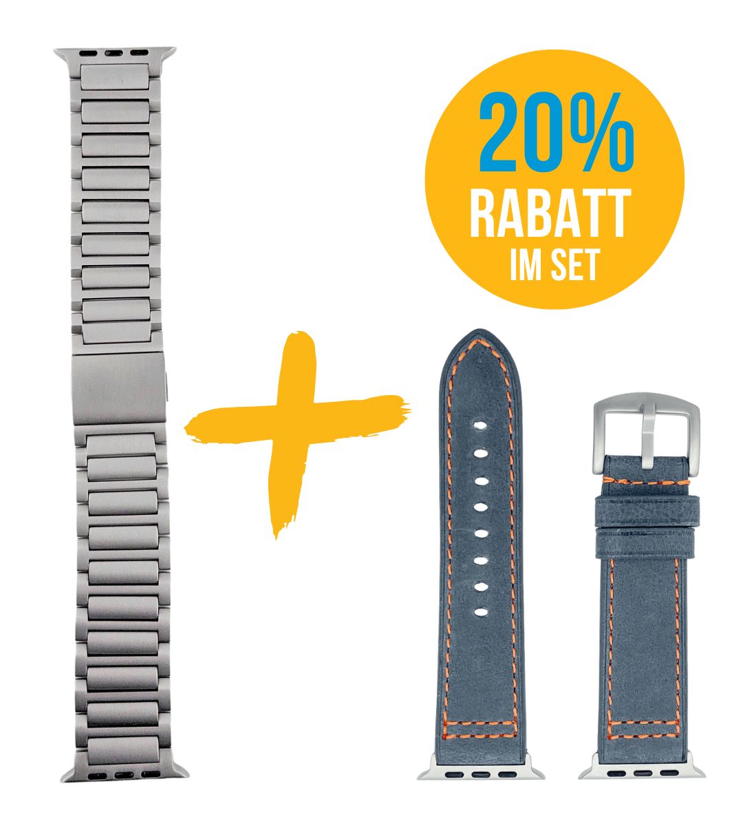Set für Apple Watch Ultra | Titanband Magnet + Robustes Echtlederband Hellblau