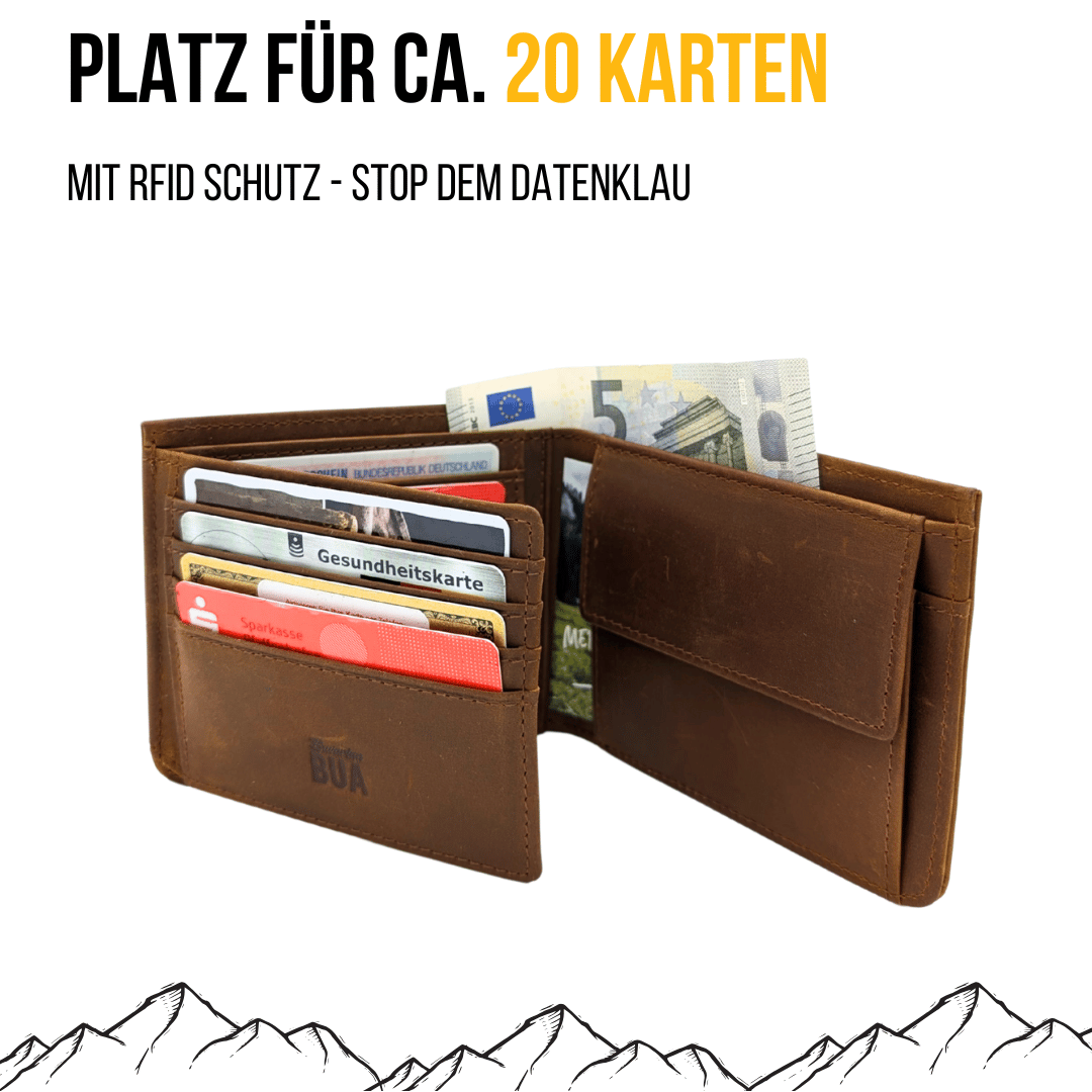 Großer Geldbeutel aus Echtleder mit Münzfach und Klappe