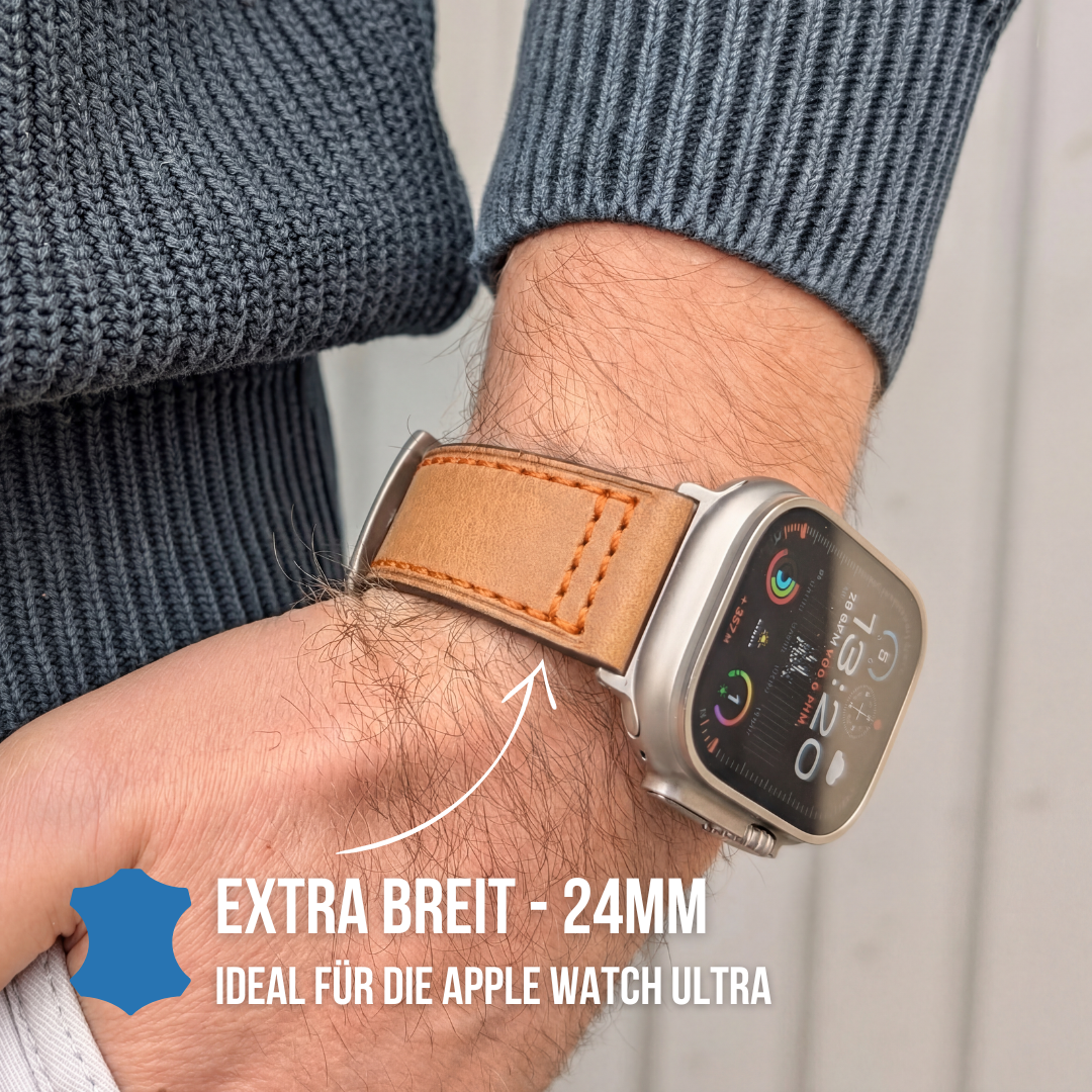 Robustes Armband für die Apple Watch Ultra aus Echtleder