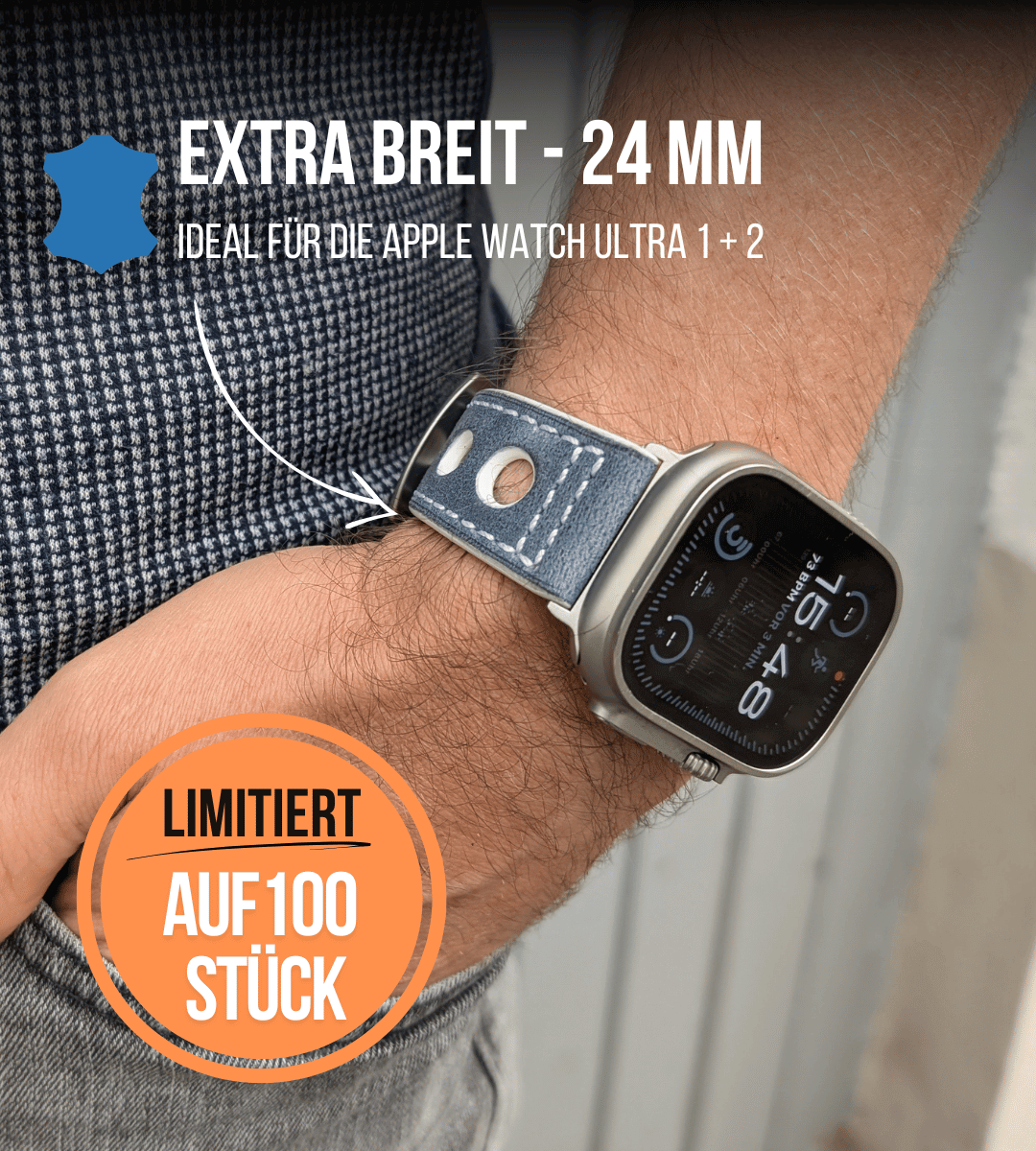 Robustes Armband fur die Apple Watch Ultra aus Echtleder Limited Edition WeiB Blau
