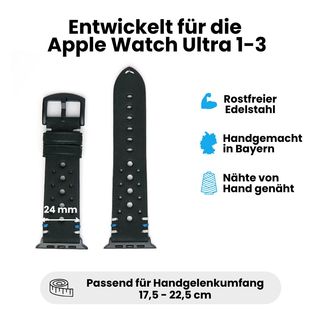 Racing Armband für die Apple Watch Ultra 1, 2 und 3 aus Echtleder