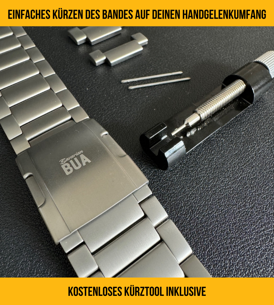 Kürzungstool für das TItanarmband , dargestellt auf schwarzem HIntergrund.