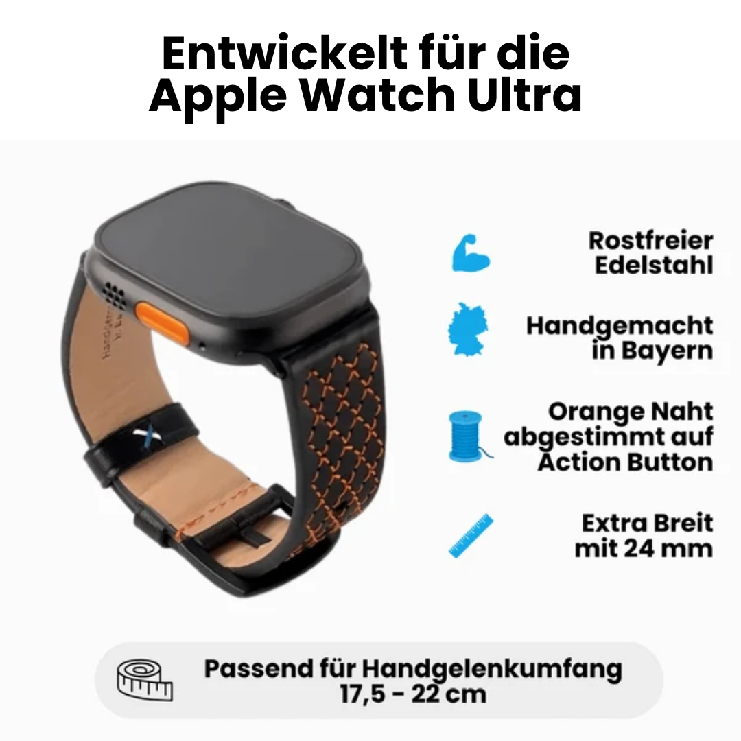 Robustes Armband für die Apple Watch Ultra aus Echtleder | Handnaht