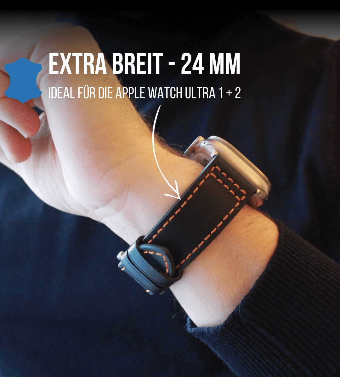 Set für Apple Watch Ultra | Titanband + Robustes Echtlederband Schwarz