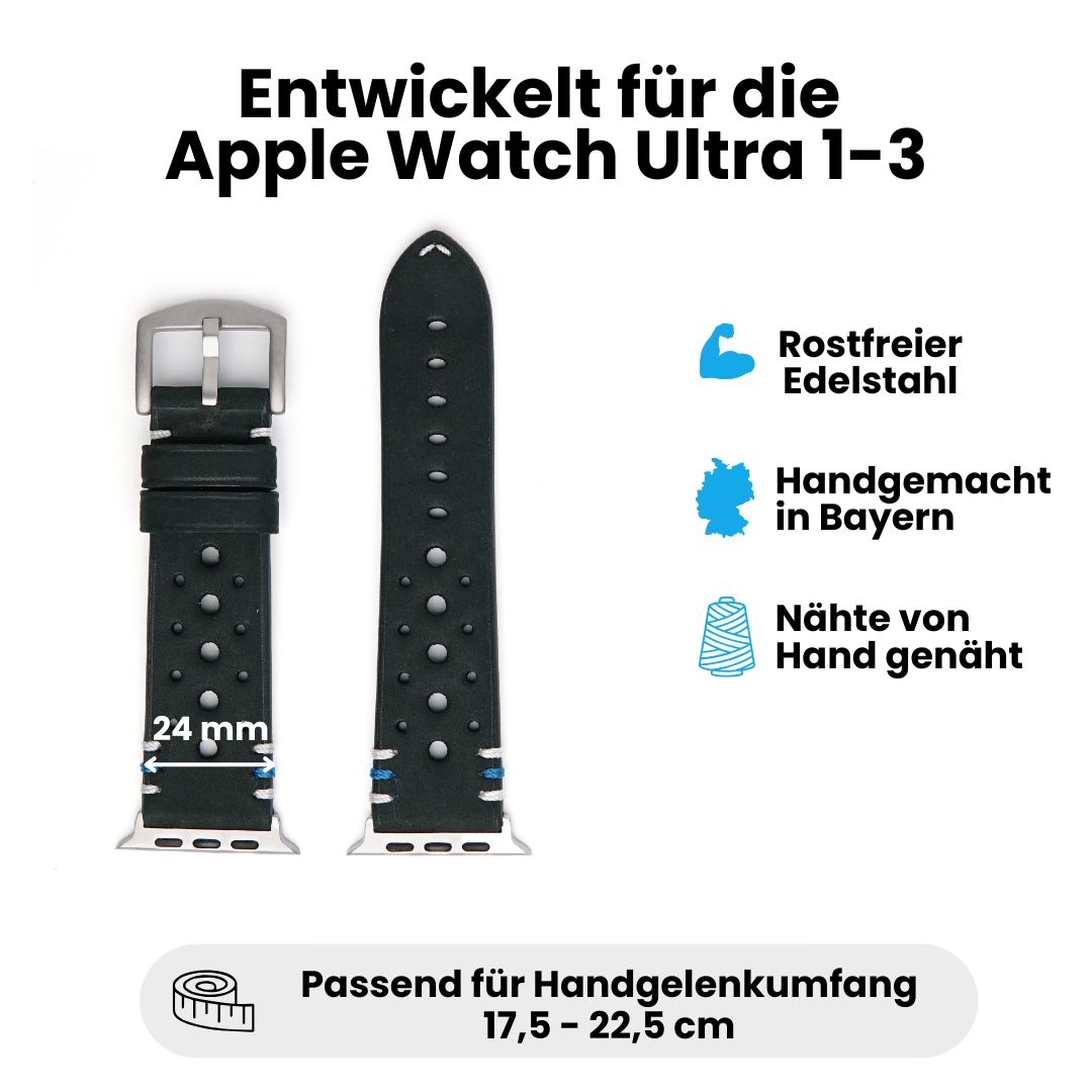 Racing Armband für die Apple Watch Ultra 1, 2 und 3 aus Echtleder