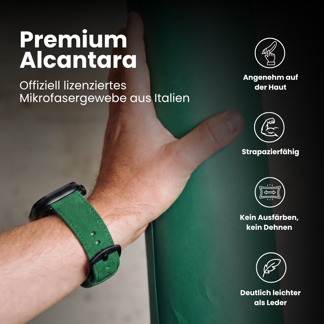Premium Alcantara Armband für Apple Watch Ultra in Grün, angenehm auf der Haut, strapazierfähig und leichter als Leder
