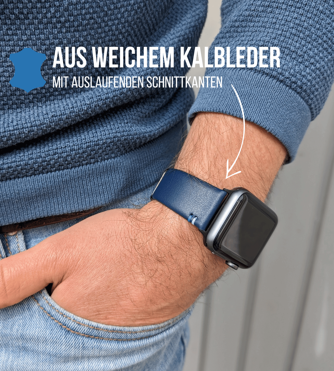 Apple Watch® Lederbandl | Royalblau Edelweiß