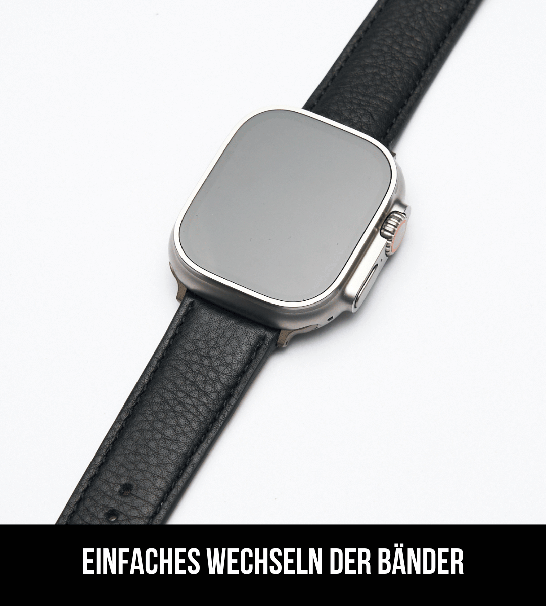 Apple Watch® Biolederband | Schwarz Naht
