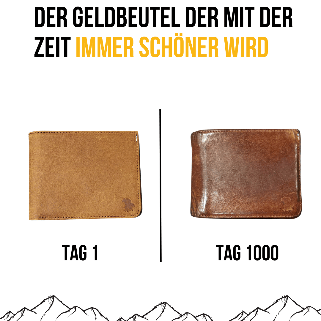 Großer Geldbeutel aus Echtleder mit Münzfach und Klappe