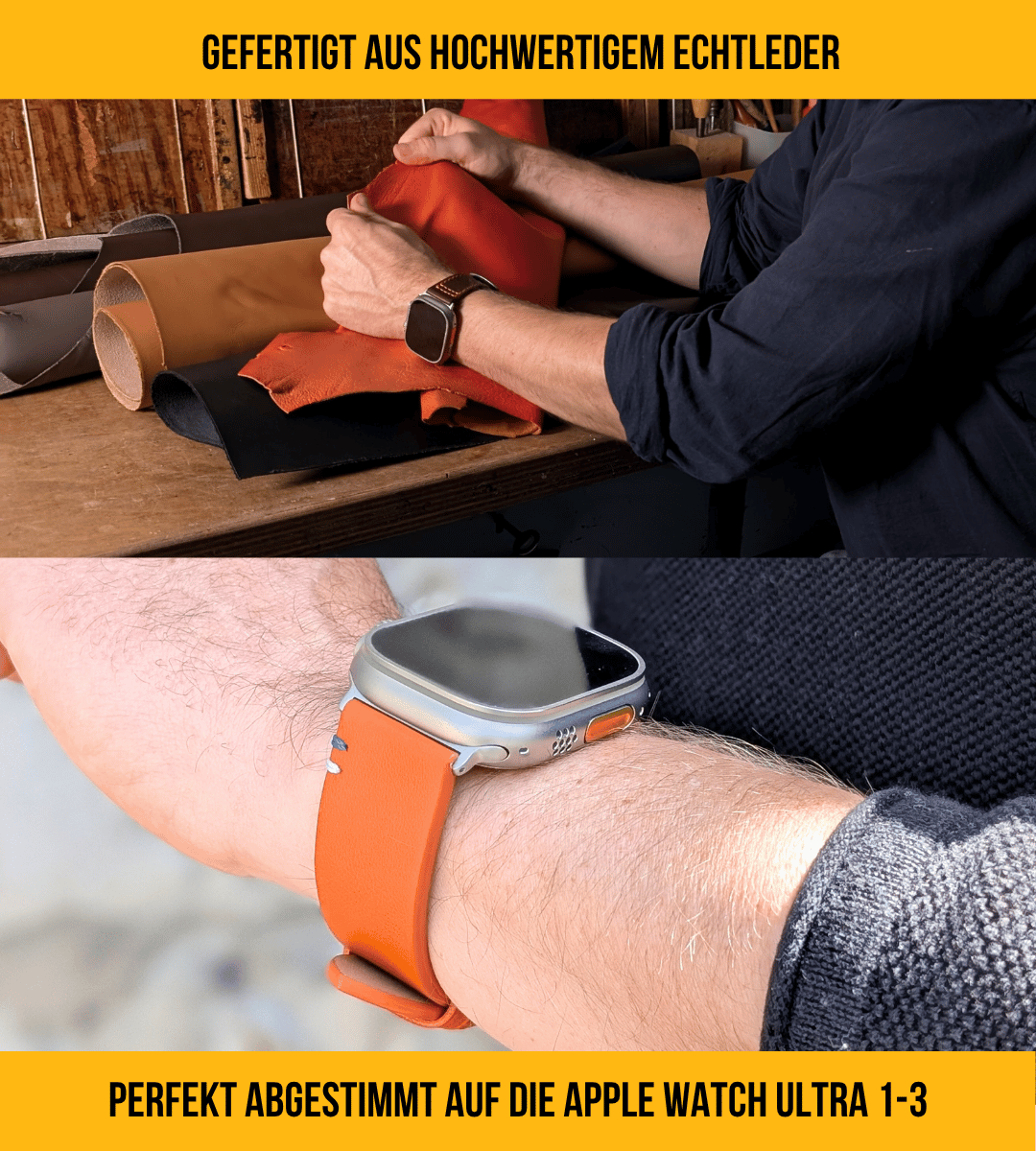 Modernes Lederarmband für Apple Watch Ultra Orange