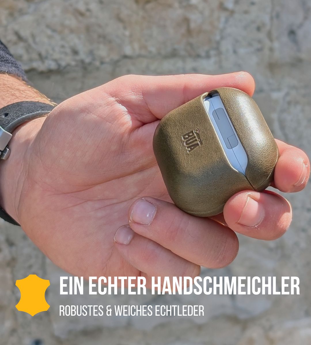 Leder Hülle für AirPods mit MagSafe | Olive