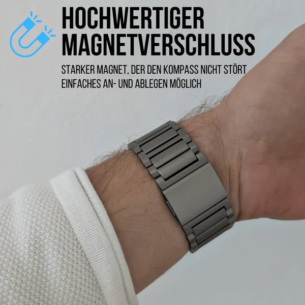 Set für Apple Watch Ultra | Titanband Magnet + Robustes Echtlederband Schwarz