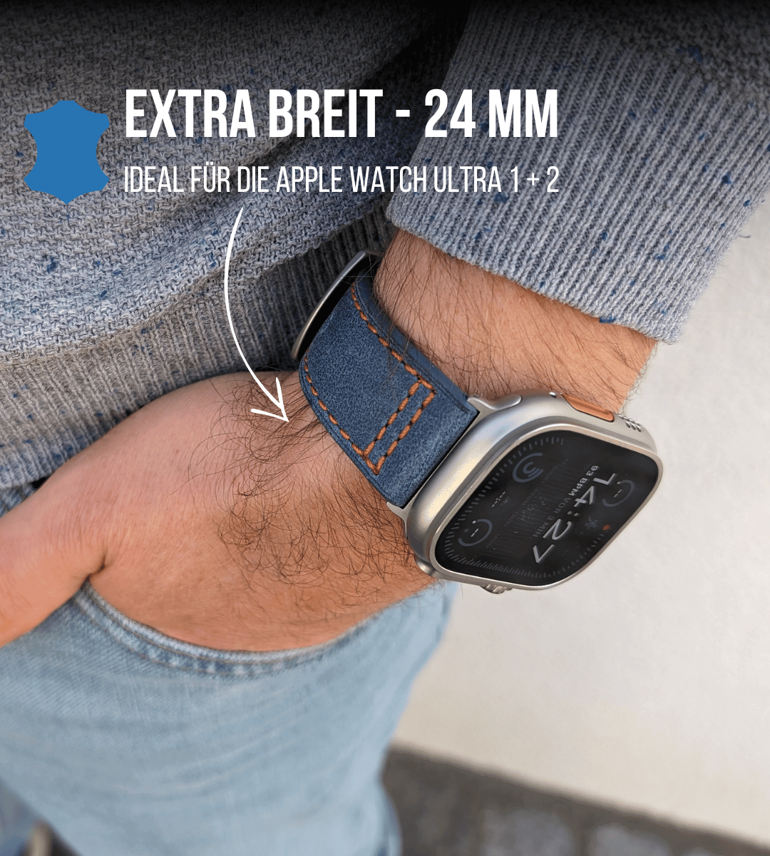 Set für Apple Watch Ultra | Titanband Magnet + Robustes Echtlederband Hellblau