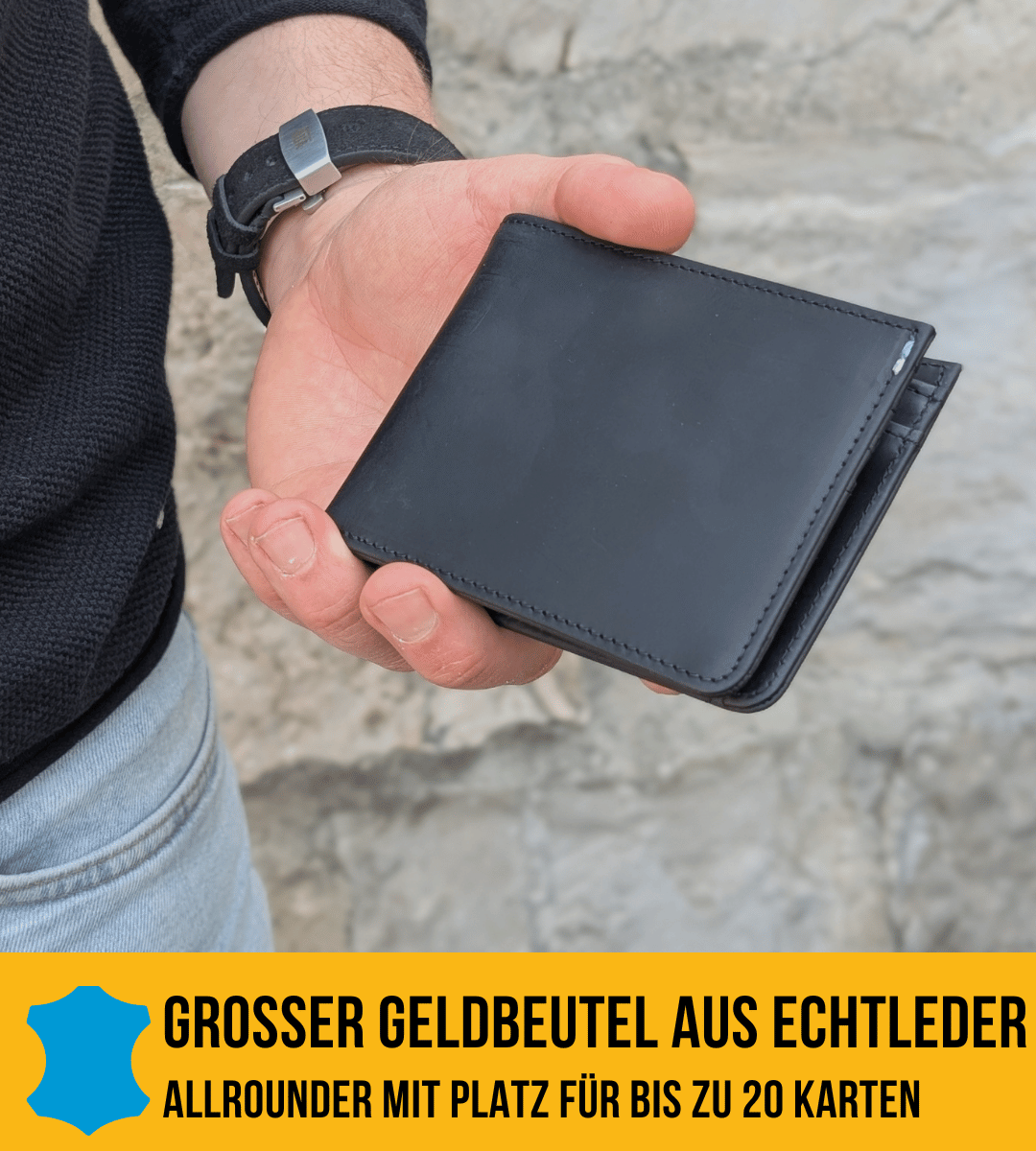 Großer Geldbeutel aus Echtleder mit Münzfach und Klappe