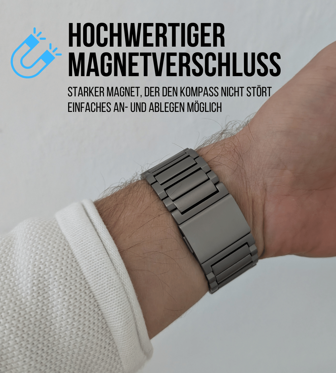 Set für Apple Watch Ultra | Titanband Magnet + Robustes Echtlederband Hellblau