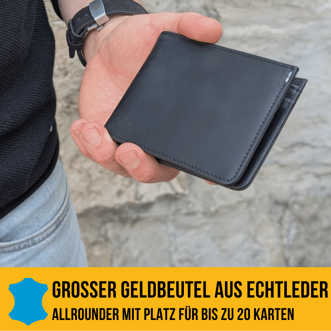 Großer Geldbeutel aus Echtleder mit Münzfach und Klappe