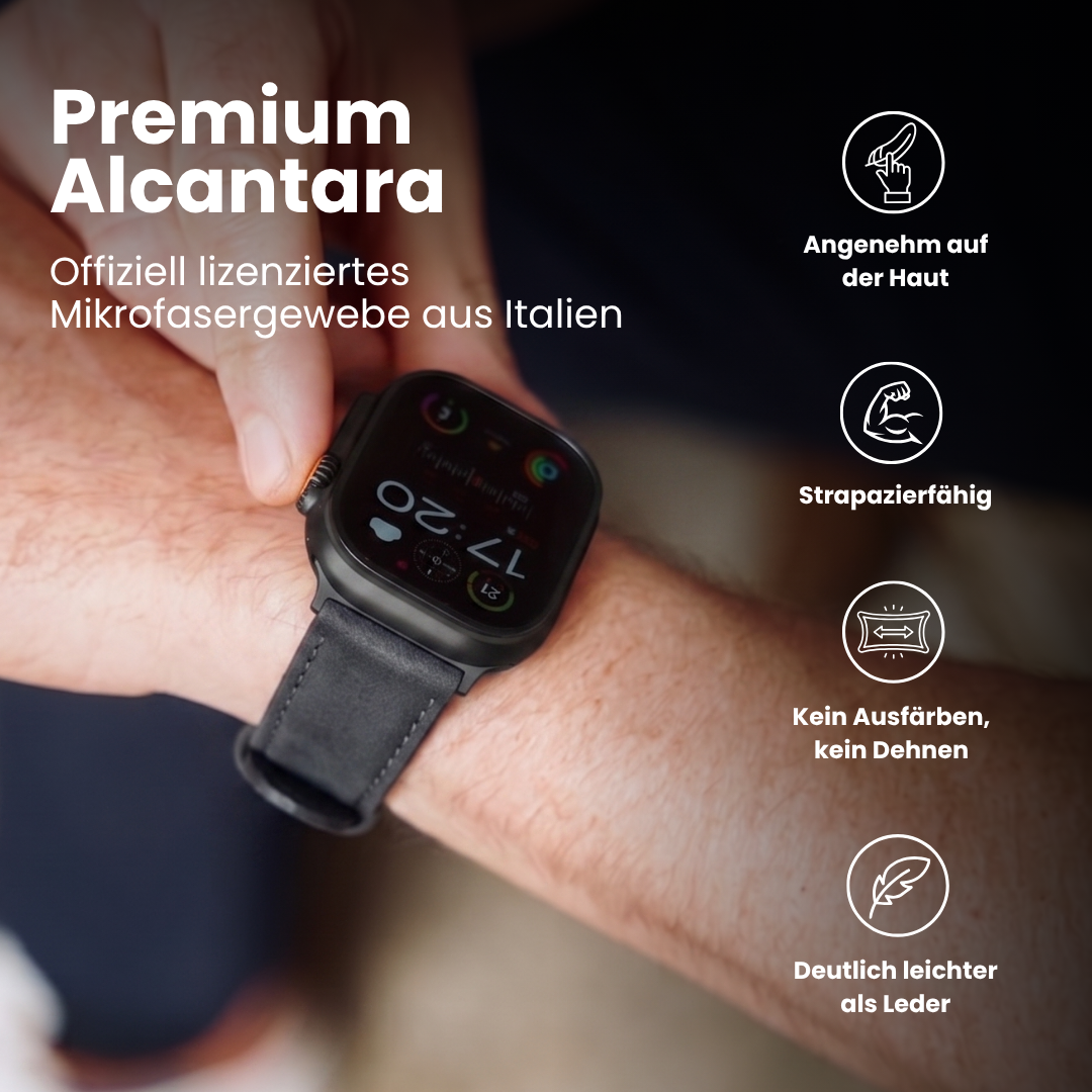 Premium Alcantara Armband für Apple Watch Ultra in Anthracite, angenehm auf der Haut, strapazierfähig und leichter als Leder