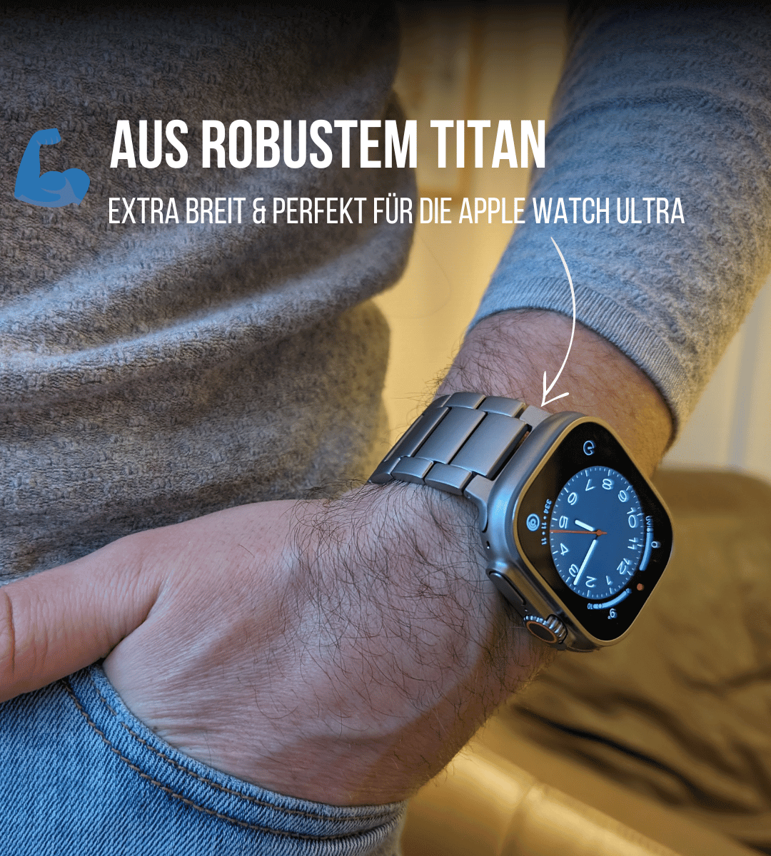 Set für Apple Watch Ultra | Titanband + Robustes Echtlederband Schwarz