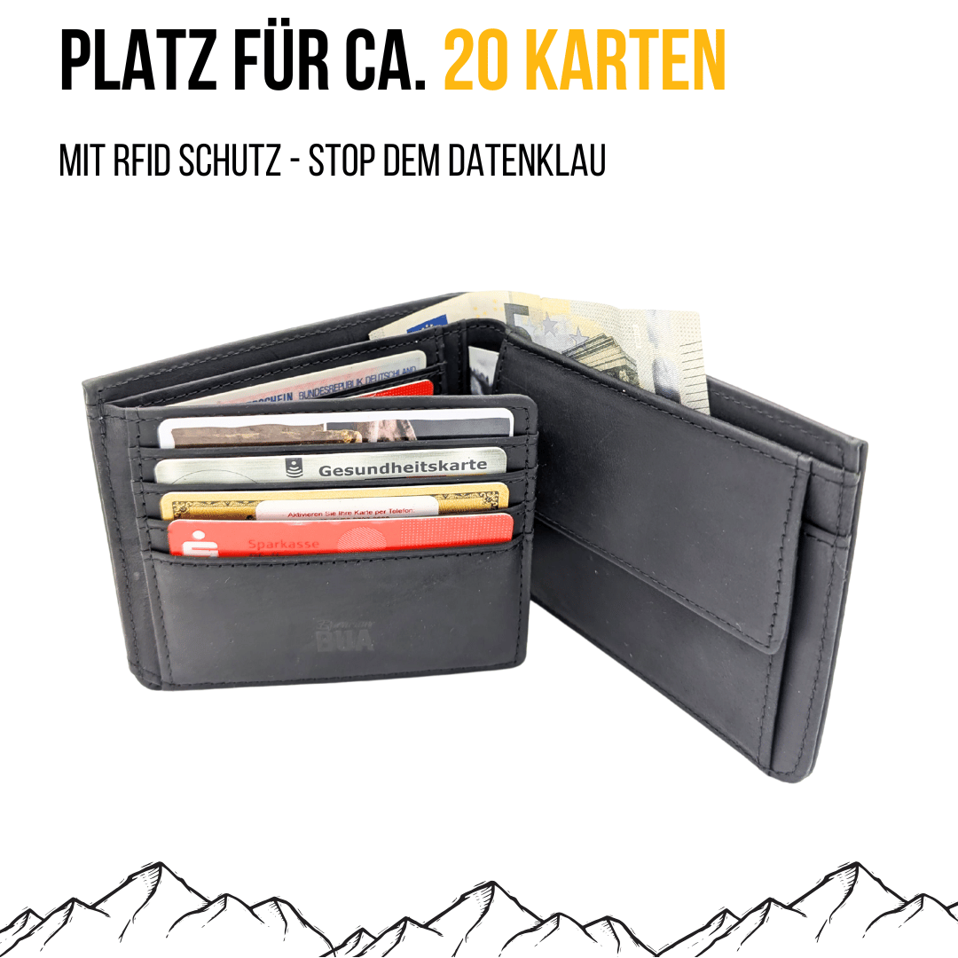 Großer Geldbeutel aus Echtleder mit Münzfach und Klappe