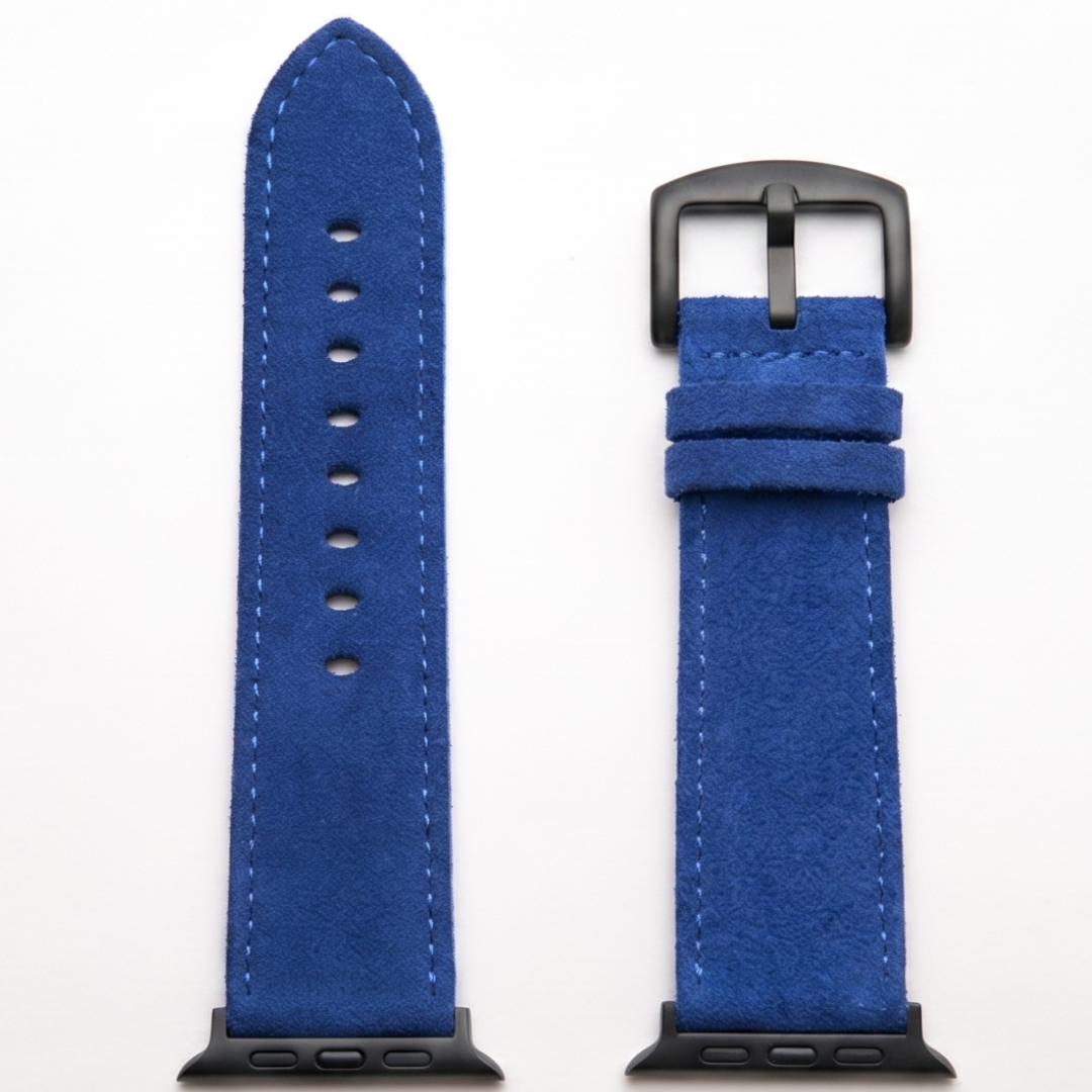 Blaues Alcantara Armband für Apple Watch Ultra mit schwarzer Edelstahl-Schließe