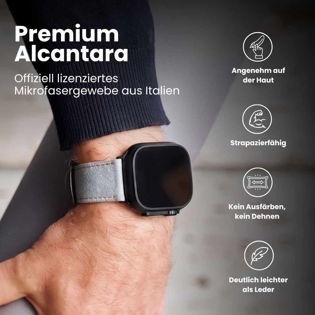 Premium Alcantara Armband für Apple Watch Ultra in Hellgrau/Orange, angenehm auf der Haut, strapazierfähig und leichter als Leder
