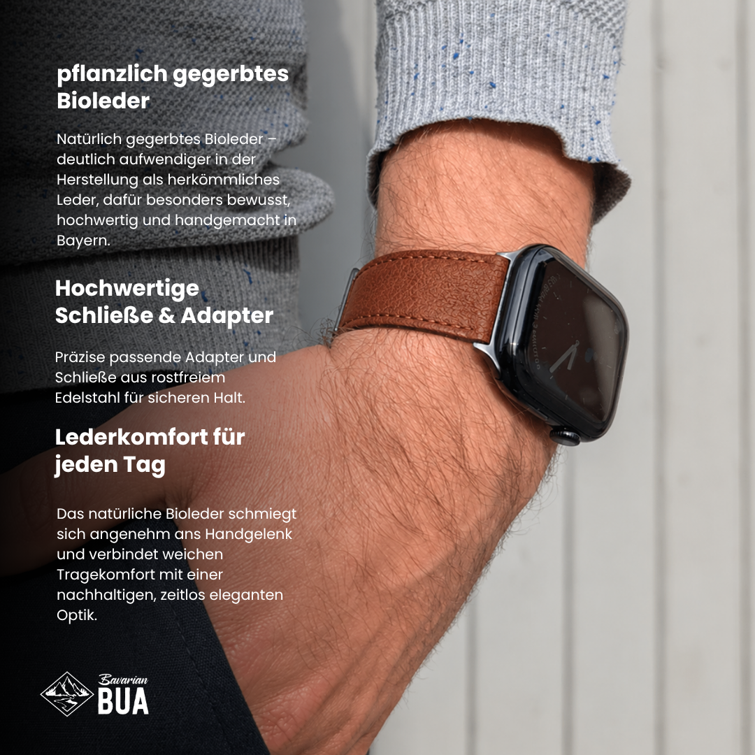 Damen Armband für die Apple Watch aus Bioleder | Mittelbraun Naht