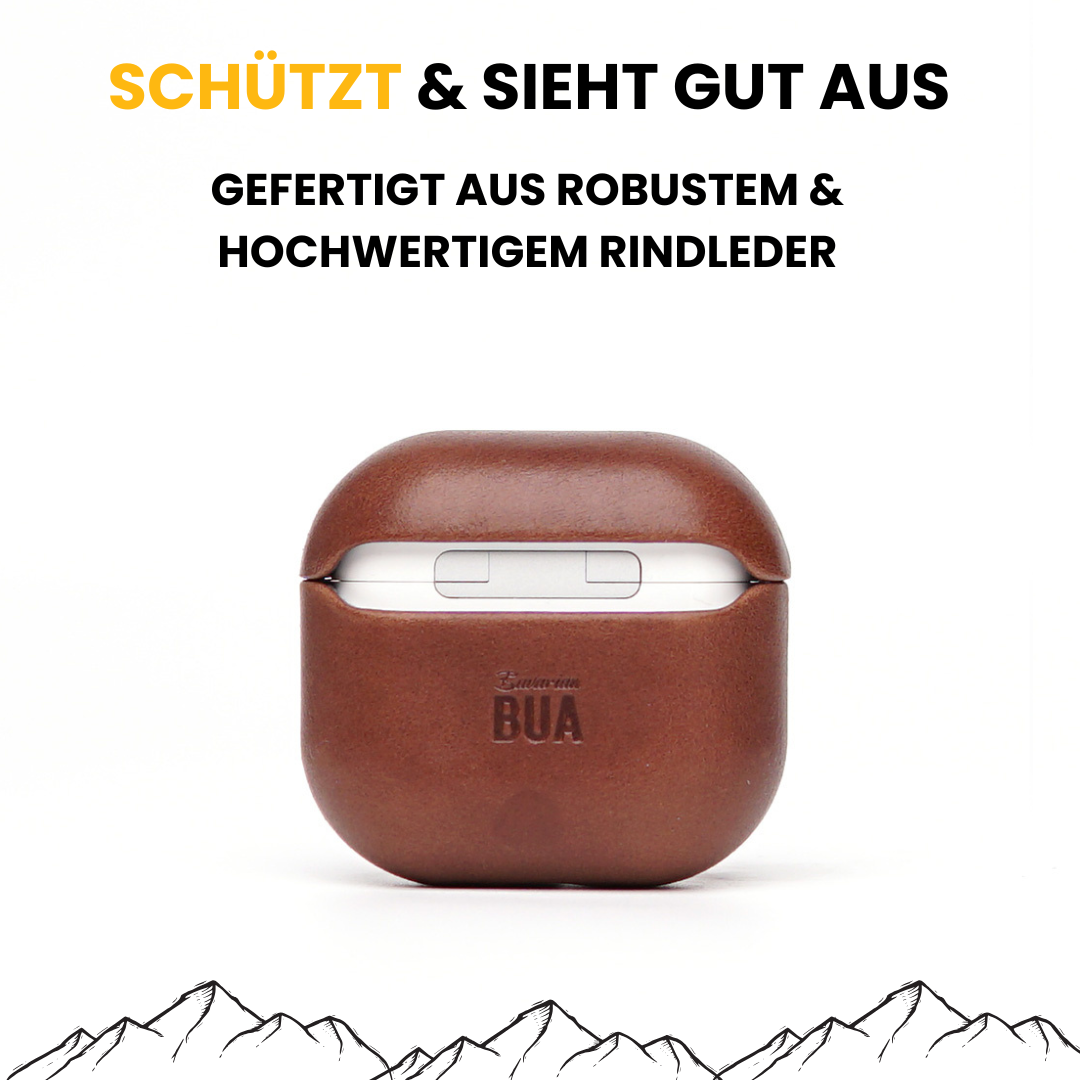 Leder Hülle für Airpods Braun Leder auf weißem Hintergrund