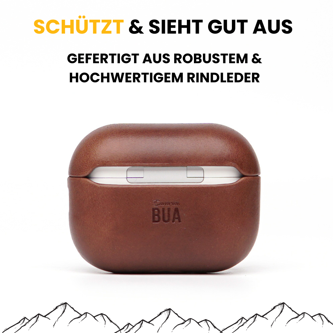 Leder Hülle für Airpods Pro Braun Leder auf weißem Hintergrund