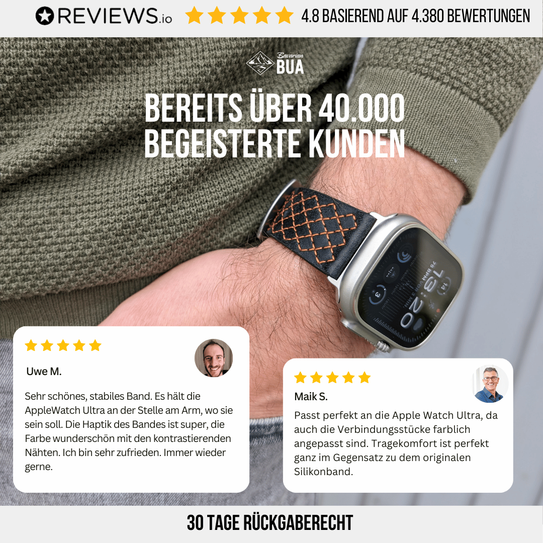 Robustes Armband für die Apple Watch Ultra aus Echtleder | Handnaht